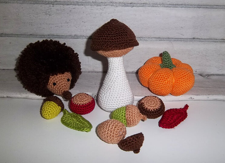 E-Book - Häkelanleitung - Herbstdeko - Igel - Kürbis - Kastanie