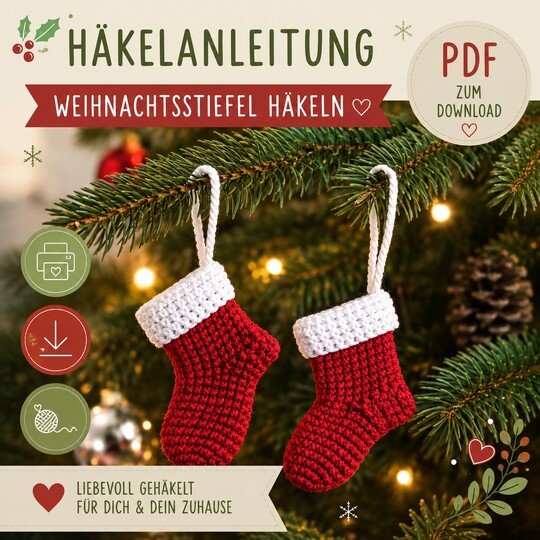 Häkelanleitung Weihnachten, Weihnachtsstiefel