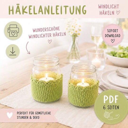 Häkelanleitung Windlicht, Ebook häkeln, Windlicht 
