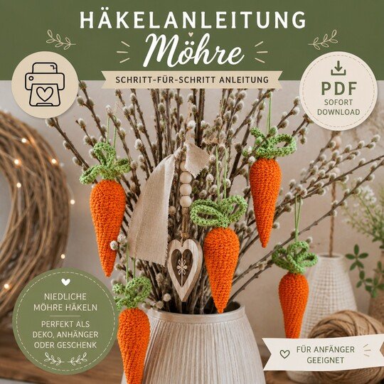 Häkelanleitung Ostern, Möhre häkeln, Mohrrübe, Häk