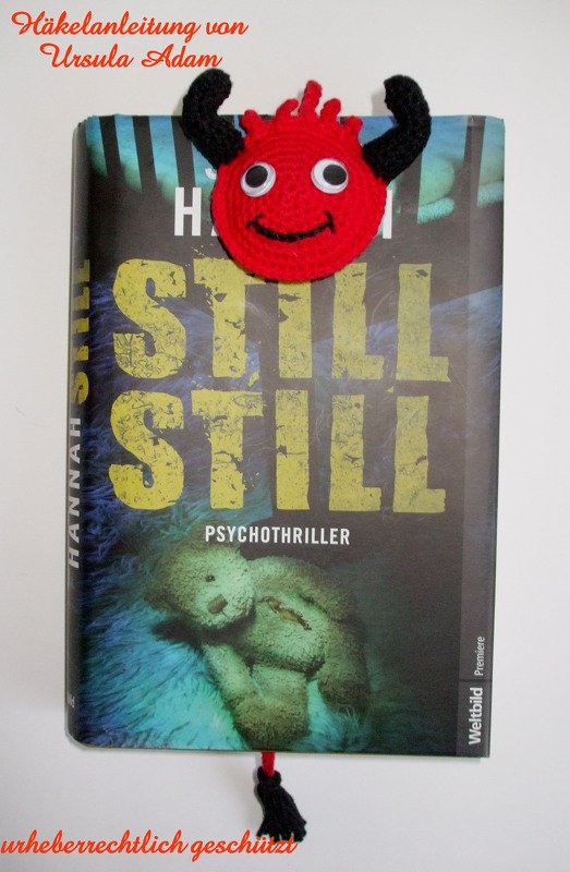 Häkelanleitung für einen kleinen TEUFEL als Lesezeichen Geschenkanhänger oder einfach als Deko