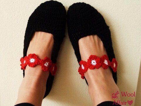 Häkelanleitung - Hausschuhe - Blüten-Ballerinas - No.65