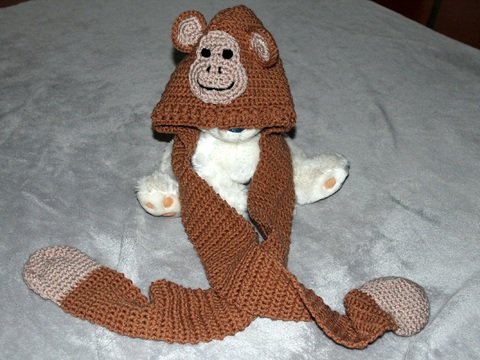 E-Book - gehäkelte Schalmütze mit Affengesicht in drei verschiedenen Größen