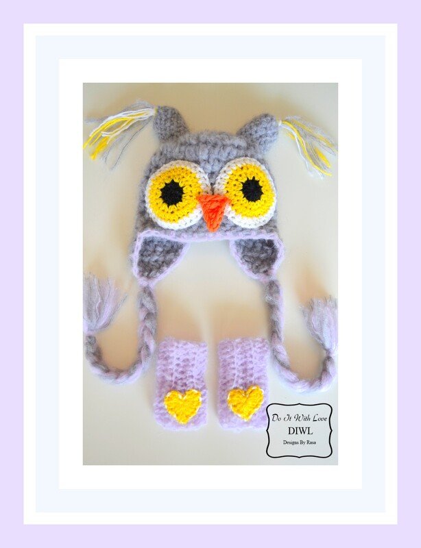 "Eule" Mütze mit Handwärmer Set Häkelanleitung