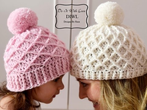 E-Book Häkelanleitung Tochter & Mutter Mütze "Diamond"