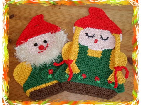 Häkelanleitung / Ebook Topflappen Gartenzwerg mit Frau 