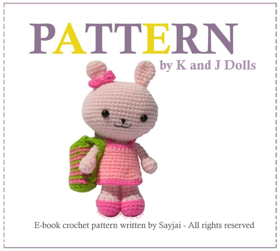 Pinky the Bunny with 2 Outfits and bag, PDF Crochet Pattern