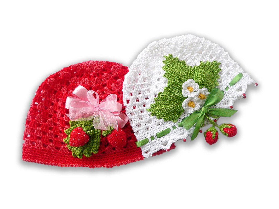 Summer beanies "Strawberries" for babies/children (all sizes)