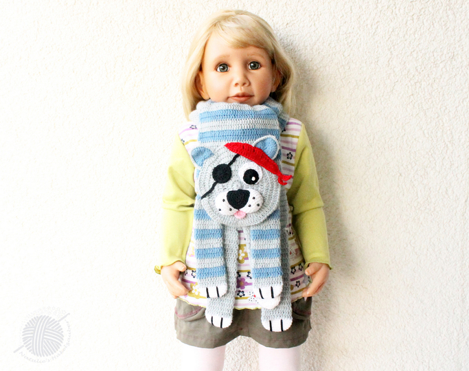 warme Kinderschal "Piratenkater" (2 Var., Gr. 20 cm x 130 cm)