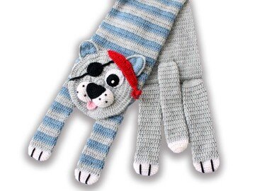 warme Kinderschal "Piratenkater" (2 Var., Gr. 20 cm x 130 cm)