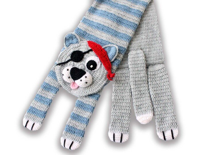 warme Kinderschal "Piratenkater" (2 Var., Gr. 20 cm x 130 cm)