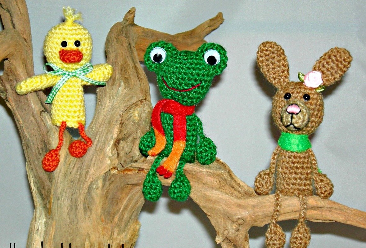Baumelbeine-Fingerpuppen Teil 1, Frosch Hase Ente, Häkelanleitung als PDF