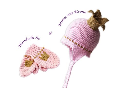 2 in 1: Kindermütze + Fäustlinge "Prinzessin"
