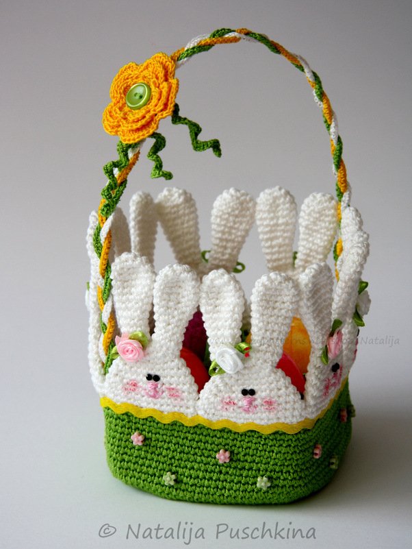 Osterk&ouml;rbchen 'Hasen im Gras' - H&auml;kelanleitung - Bild 3