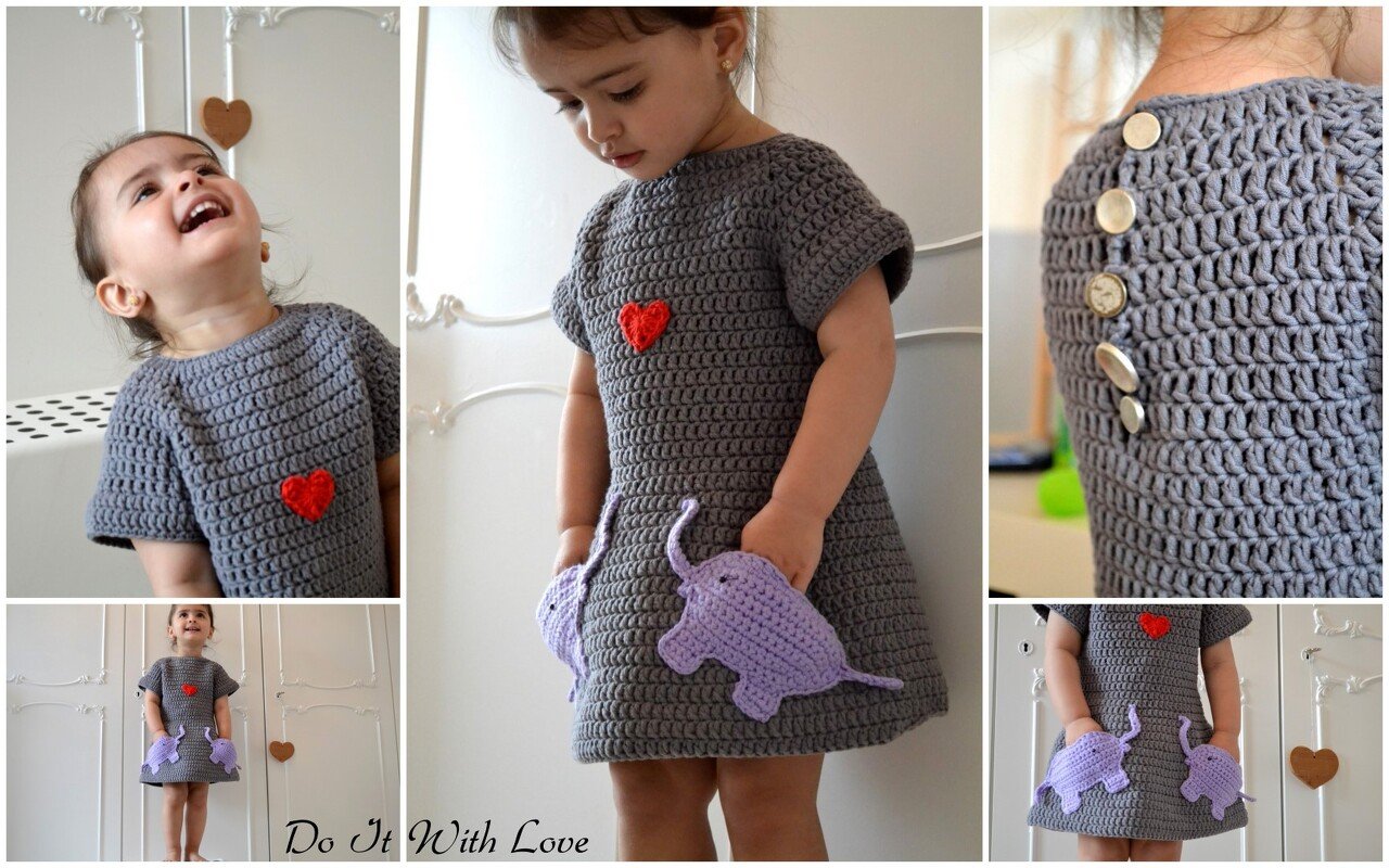 E-Book Häkelanleitung Mädchen Kleid Verliebte Elefanten