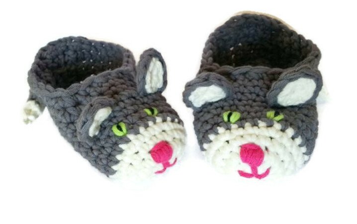 Children Slippers "Cat", Crochet Pattern, kids sizes
