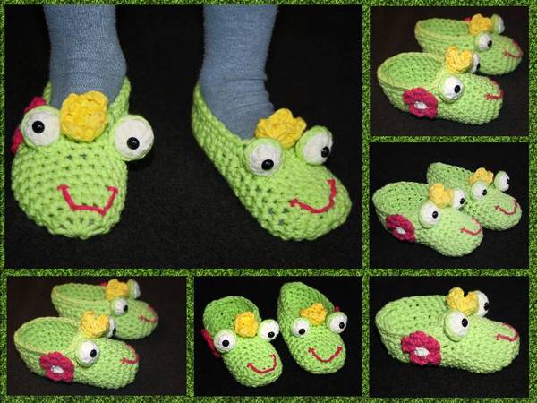 Children Slippers "Frog King", Crochet Pattern, kids sizes
