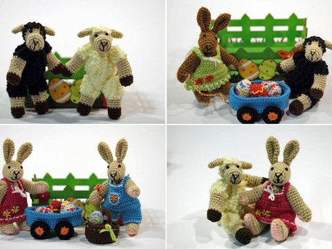 Häkelanleitung Sweepies Oster-Set Schaf "Wollie" + Hase "Ongie" + Kleidung
