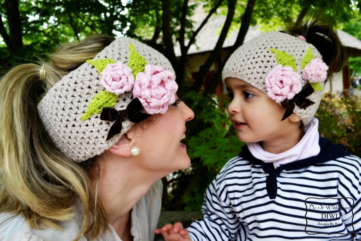 Häkelanleitung Mutter Tochter Stirnband "Rosen" - Bild 2