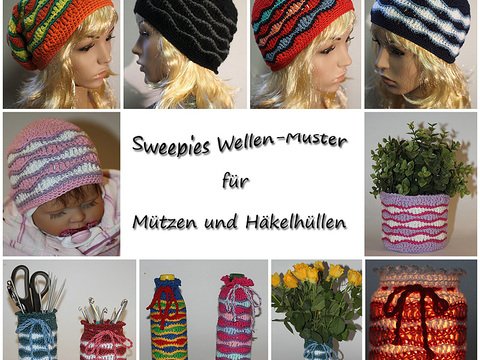 Häkelanleitung Utensilos & Mützen im Wellenmuster