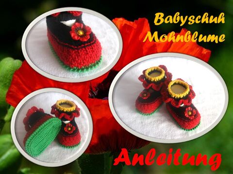 Strickanleitung Babyschuh "Mohnblume"