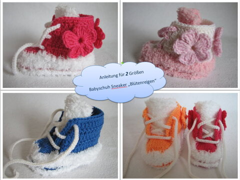 Strick-/Häkelanleitung Babyschuh Sneaker "Blütenreigen"