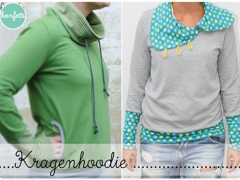 Kragenhoodie Anleitung + Schnitt Gr. 34-48