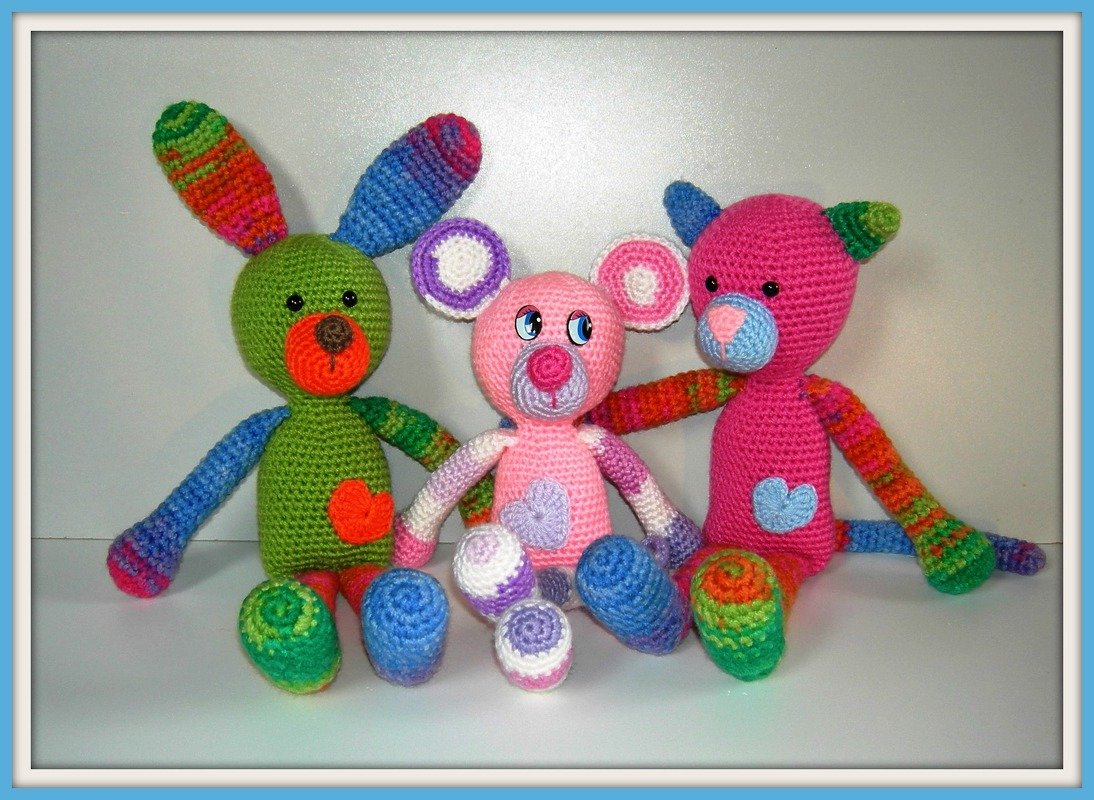 Kunterbunte Kuschelkerle Katze Maus und Hase, Schlenkertier Häkelanleitung als PDF - Bild 2