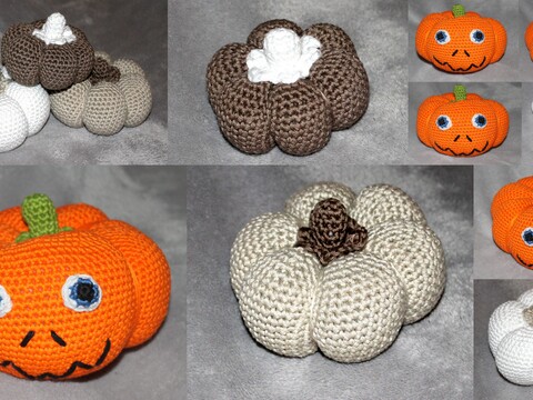 Pumpkins crochet pattern - 4 sizes, décor & Halloween, English & German