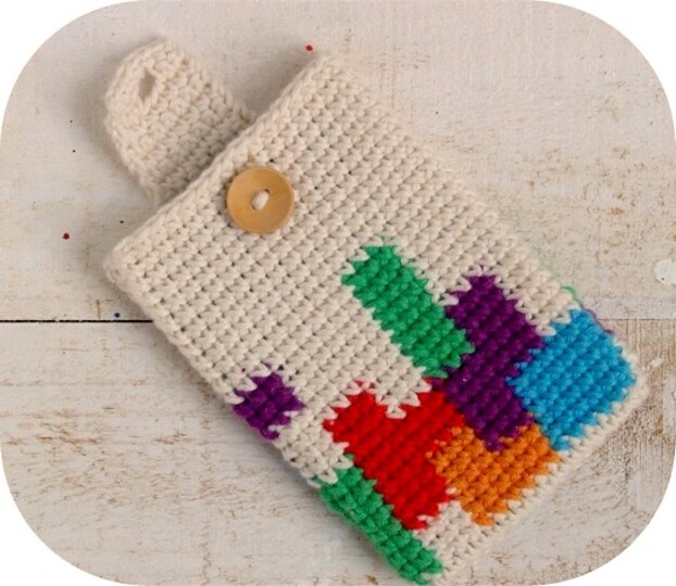 Häkelanleitung Smartphonetasche Bausteinmuster (Handyhülle)