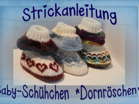 Gestrickte Baby- Dornröschenschuhe mit romantischen Rüschen und Herzen