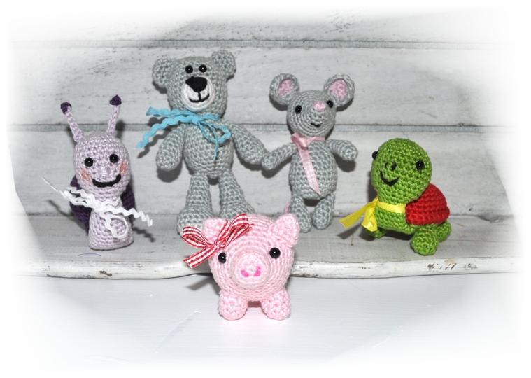 E-Book - Häkelanleitung - 5 Figuren - Teddy, Maus, Schidlkröte, Schnecke und Schweinchen