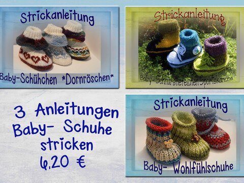 Strickset: 3 Strickanleitungen Baby- Schuhe