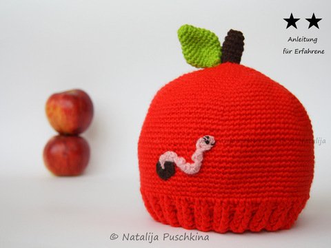 Mütze Apfel mit oder ohne Wurm - Häkelanleitug