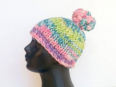 Häkel-Knooking-Anleitung "Mütze Laura" mit Korallenbommel