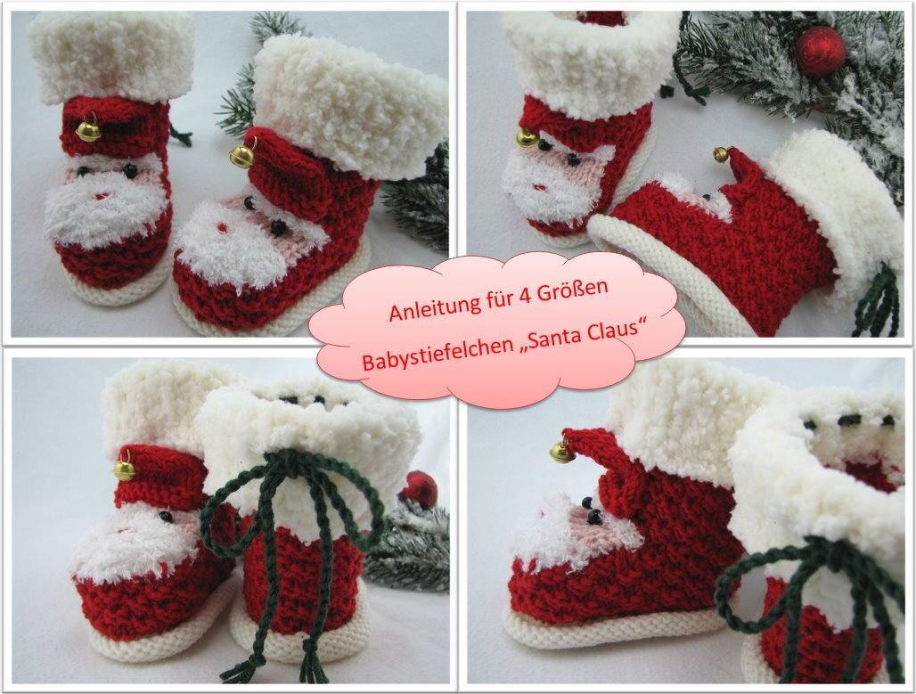 Strickanleitung Babystiefelchen "Santa Claus" in 4 Größen