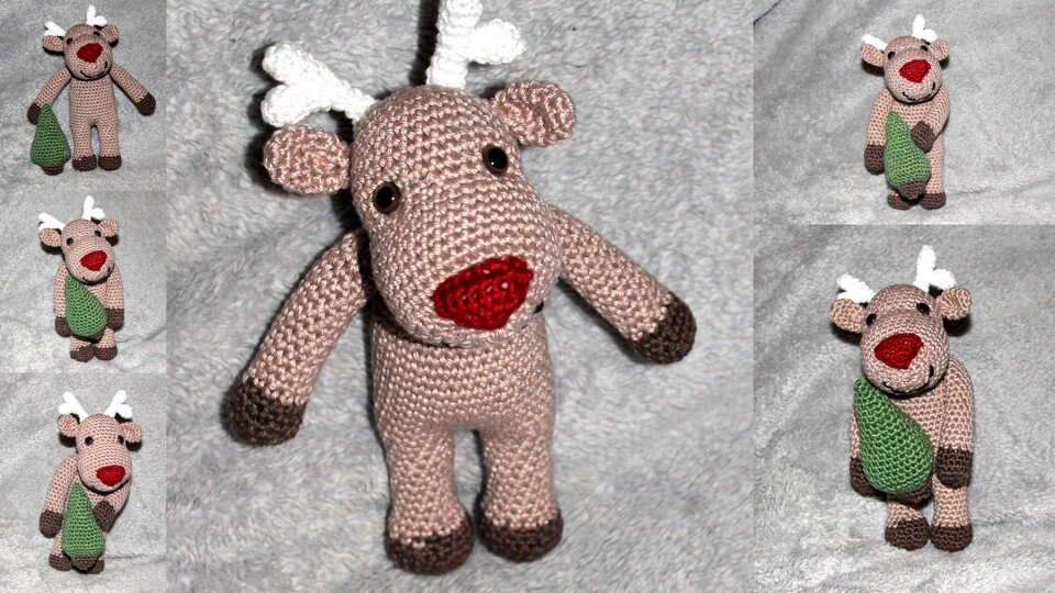 Crochet Reindeer Rudi with a Little Fir Tree – Pattern in English & German