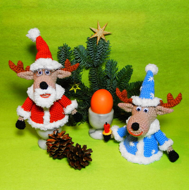 Lustige Weihnachtselche als Eierwärmer - Häkelanleitung