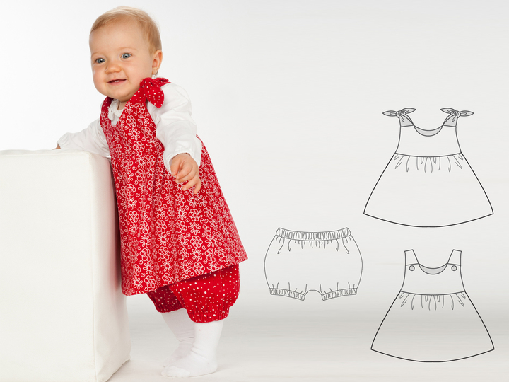 sewing pattern baby twinset dress & bloomers tutorial 3m/6m–3y/4y