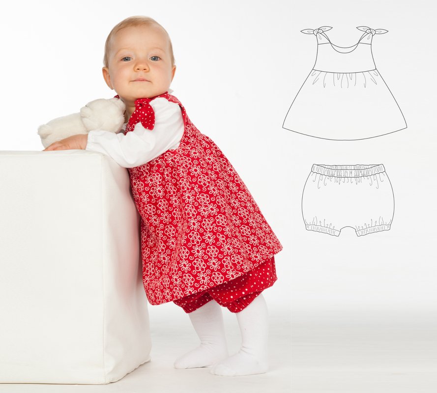 Baby Twin Set Sewing Pattern PDF – Dress LIPSIA + Bloomers ELISA