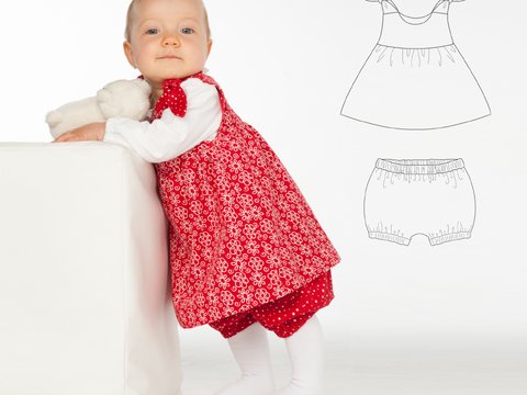 Baby Twin Set Sewing Pattern PDF – Dress LIPSIA + Bloomers ELISA
