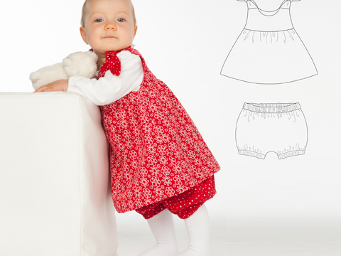 Schnittmuster Baby-Twinset Kleid & Pumphose – Anleitung 62/68–98/104