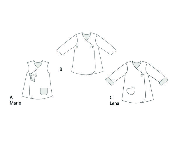 LENA Sewing Pattern Set | Wrap Tunic Dress, Jacket | 3 Variants