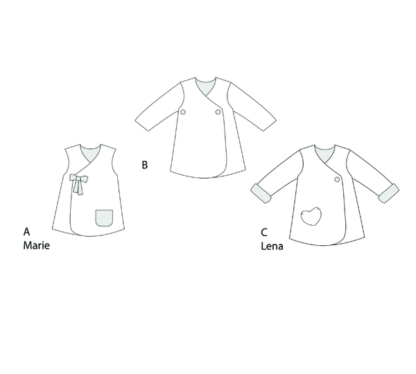 sewing pattern wrap dress/jacket LENA tutorial 2y/3y–8y/9y