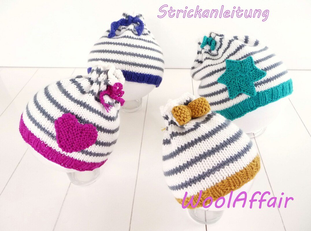 Strickanleitung - Mütze + 3 Applikationen - Beanie - No.92A