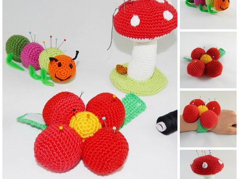 Häkelanleitung Nadelkissen Set "Blumenwiese"