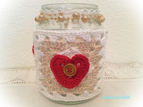 Kostenlose Häkelanleitung - Teelichthülle Granny Square "Herz"
