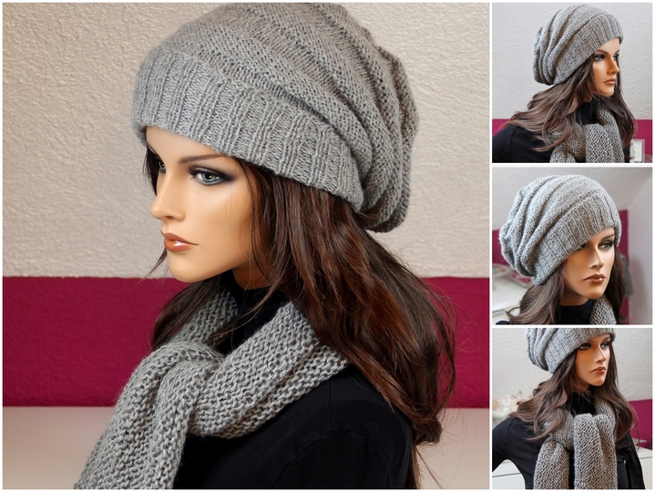 Moderne Sloucy-Mütze mit Schal - Strickanleitung