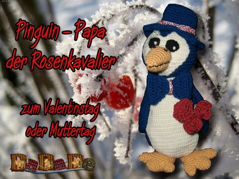 Pinguin Papa feiert Valentinstag und Muttertag