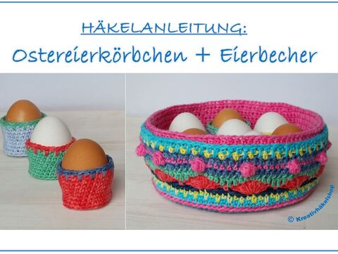 Häkelanleitung Buntes Körbchen mit Eierbechern